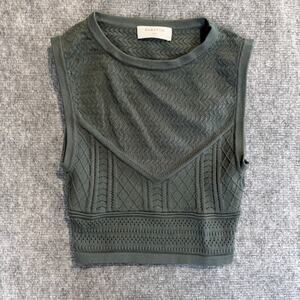 Babaton Aritzia Green Knit Crop Top 2XS Sleeveless Stretch Fitted Textured